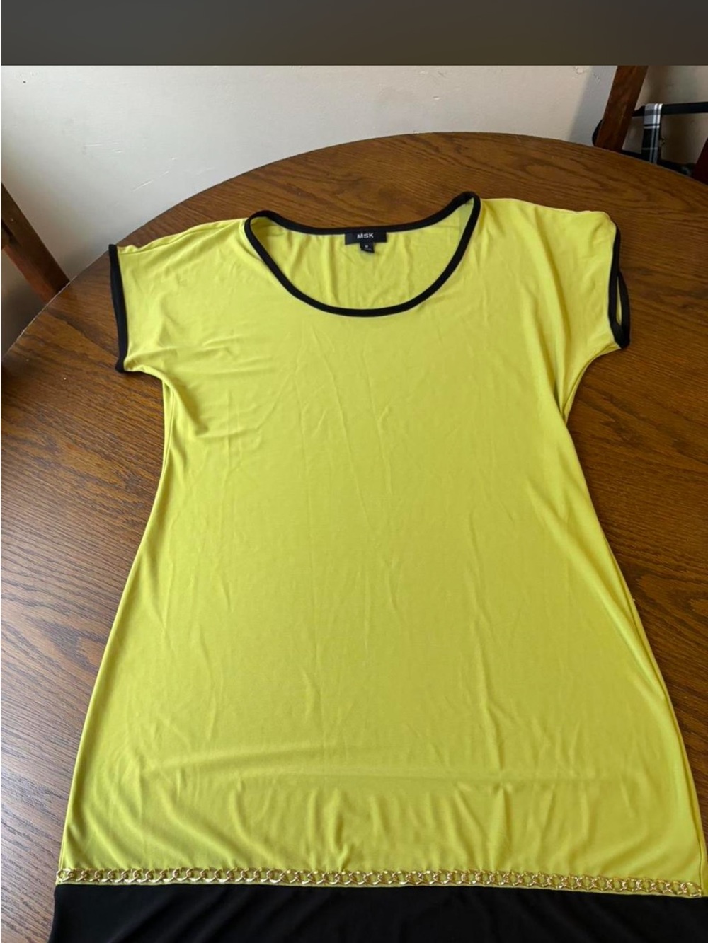 MSK Bright Yellow Short Sleeve Scoop Neck Top with Black Trim